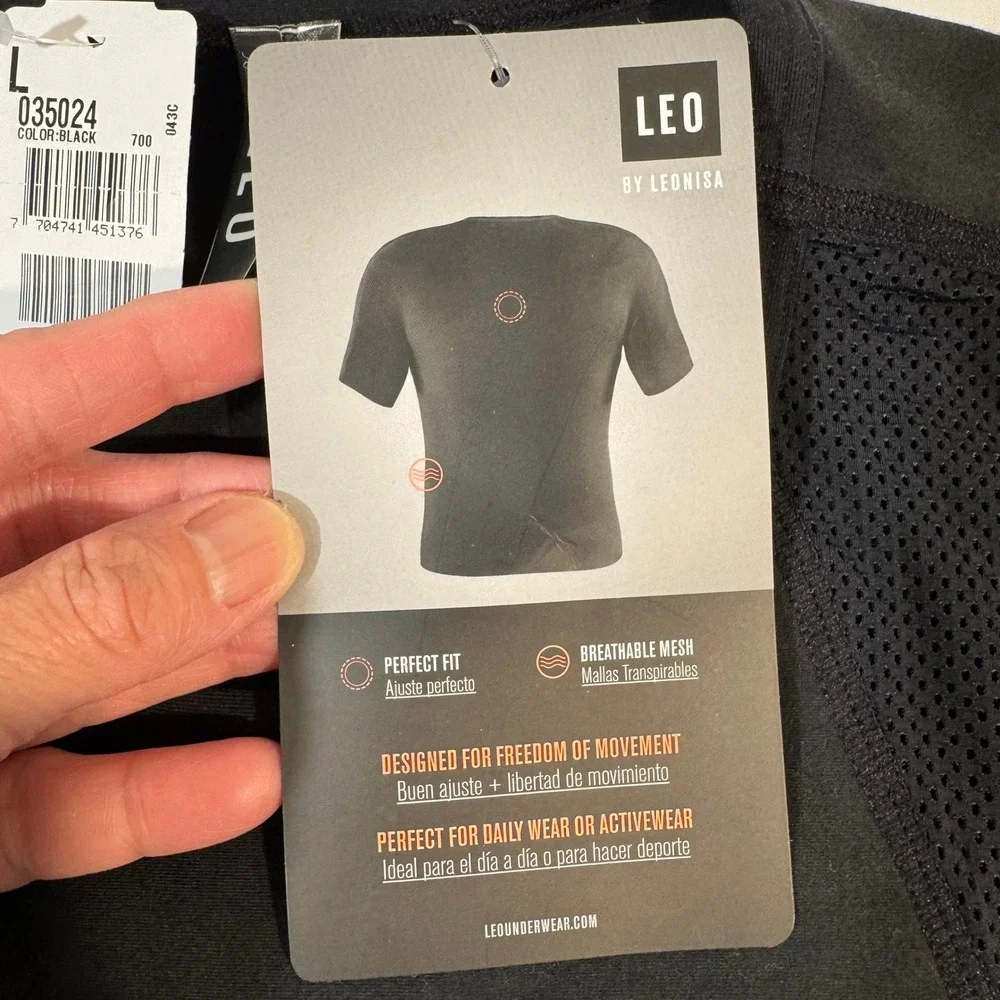 Leo Shaper Shirt Mens Large Black New Moderate Compression Crew Neck 035024